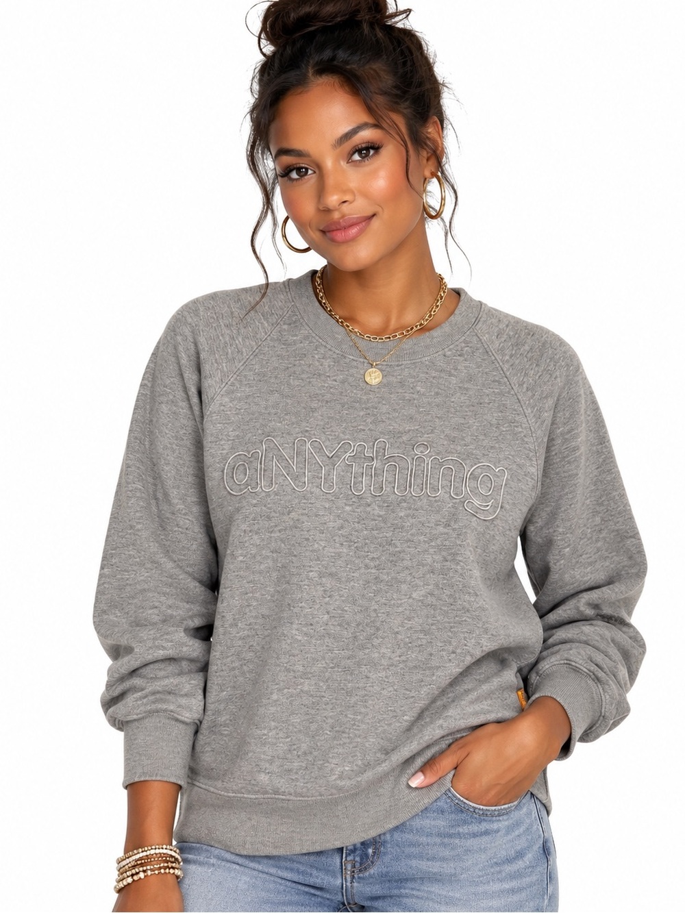 Women's ANYTHING Cotton Gray Crew Neck Sweatshirt Sz S